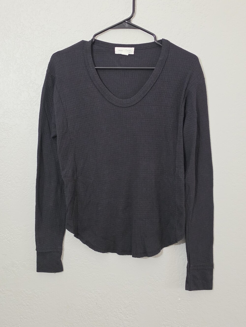 Treasure & Bond Classic Black Long Sleeve Waffle Knit‎ Top Womens Size XS